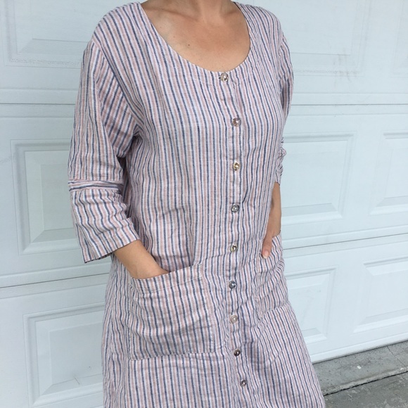 Striped Linen Dress Sz M - Picture 8 of 8